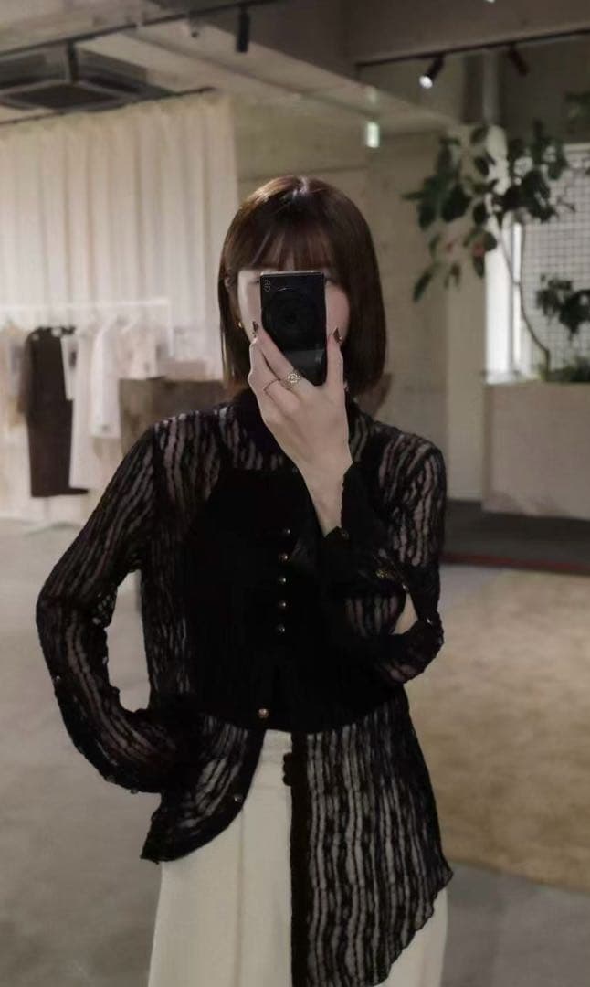 Eaphi TULLE LACE SHIRT ブラック