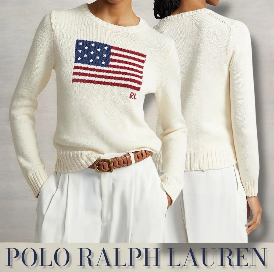 【希少オフ白】ラルフローレン 星条旗 コットンニット XS 美品