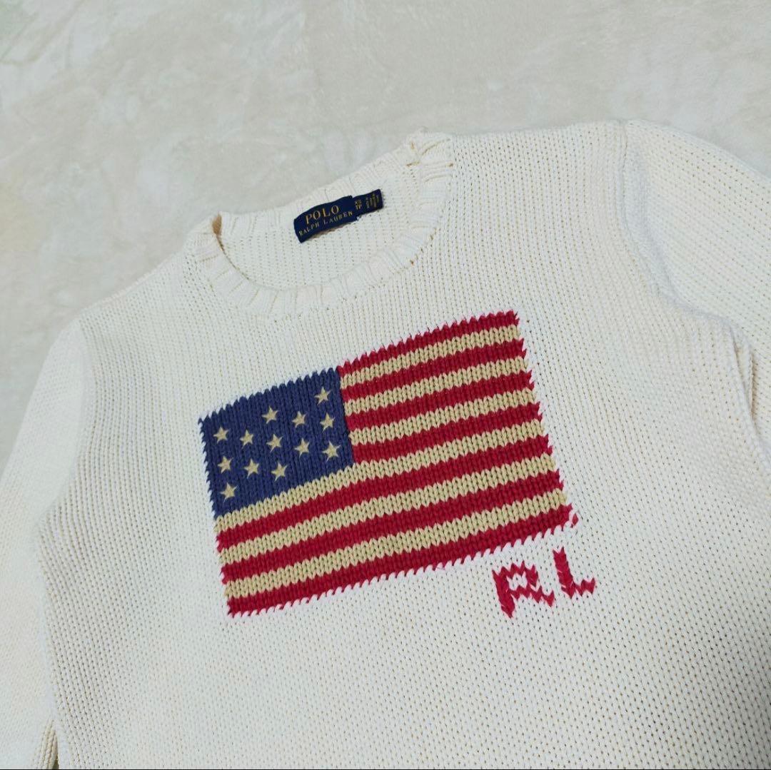 【希少オフ白】ラルフローレン 星条旗 コットンニット XS 美品