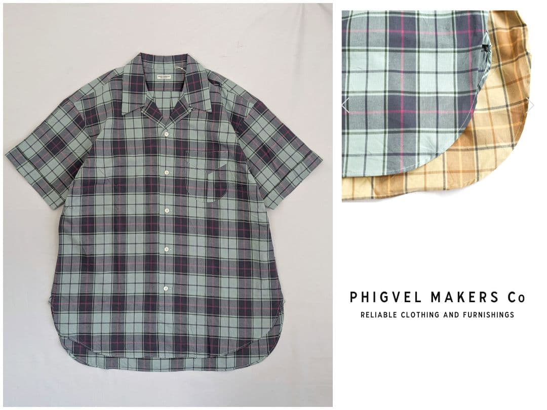 Mr.DページですPHIGVELキャンブリックチェックオープンカラーシャツ