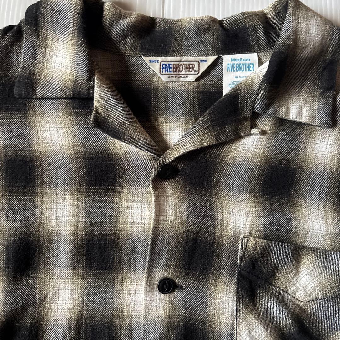 FIVE BROTHER 開襟 シャツ オンブレチェックシャツ 長袖