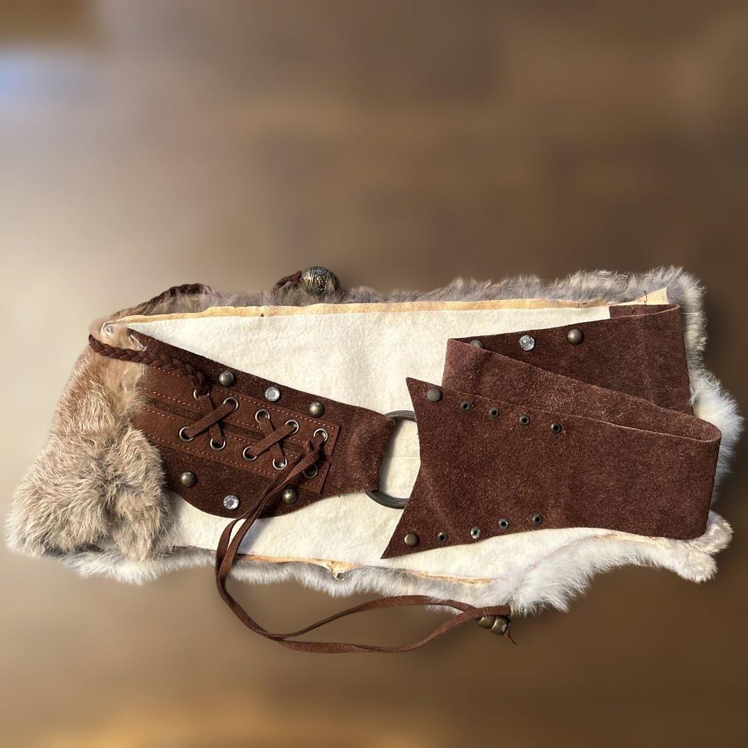 本革スエード　ラビットファー　ベルト