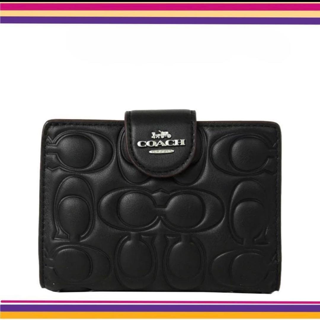 新作COACHコーチシグネチャーナッパーレザーミディアム二つ折り財布
