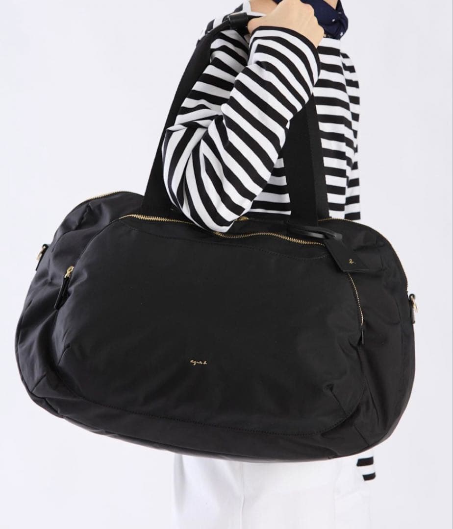 【新品】agnes.bブラックナイロンボストンバッグ