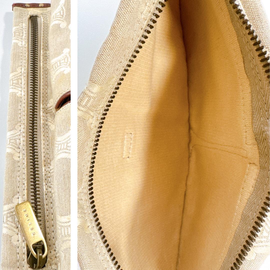 希少 セリーヌ マカダム ウエストバッグ ベージュ×ブラウン レザー×キャンバス