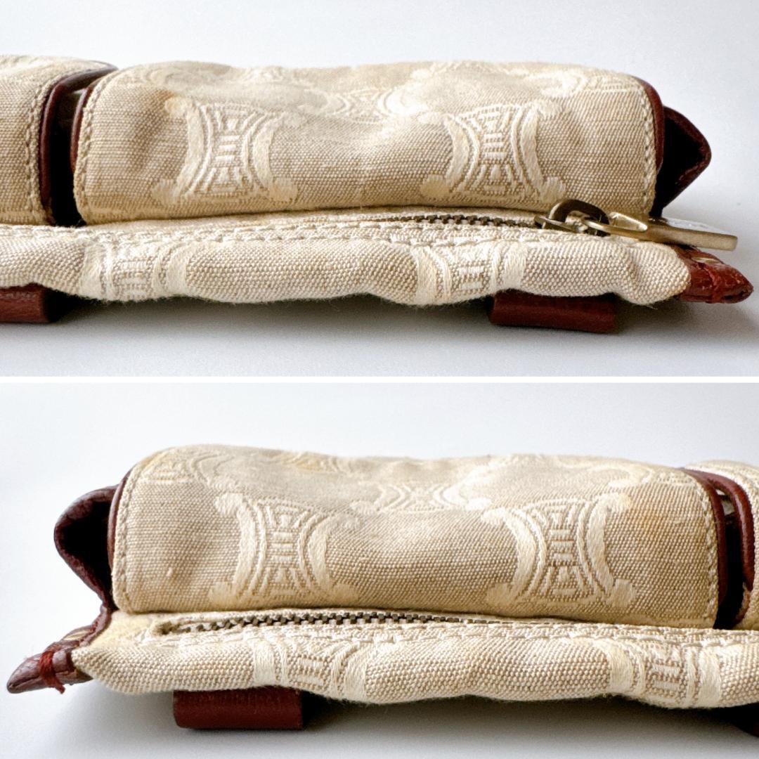 希少 セリーヌ マカダム ウエストバッグ ベージュ×ブラウン レザー×キャンバス