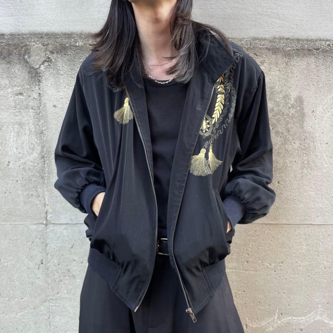 90's vintage スカジャンライク 和風刺繍 モード ブルゾンジャケット