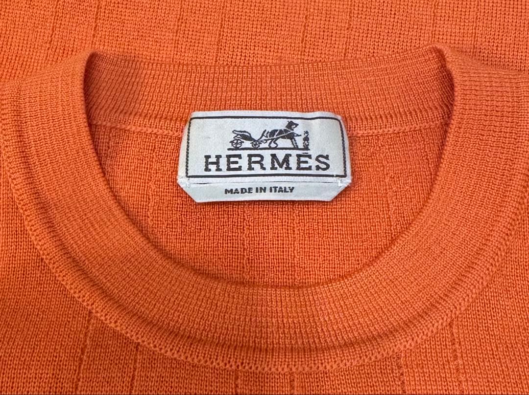 HERMES Hロゴ ニット Mサイズ メリノウール オレンジ イタリア製