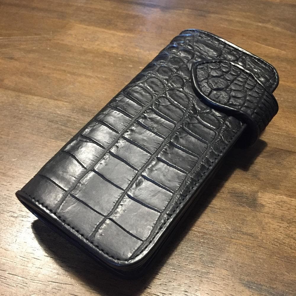 新品！高級‼クールなオールブラック！クロコダイル ワニ本革 バイカーズウォレット