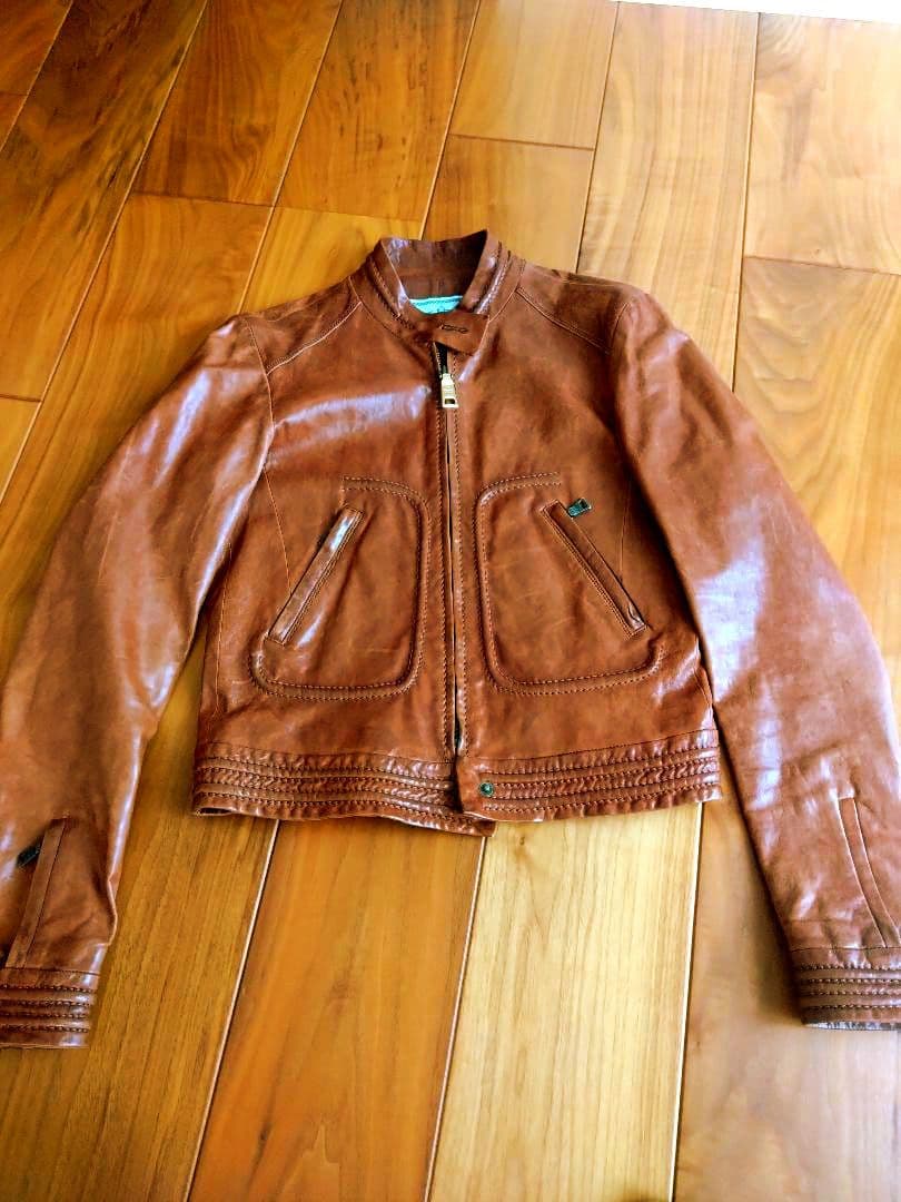 PRADA☆ブラウンレザー シングルライダースジャケット