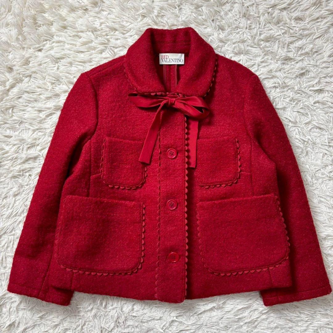 【美品】レッドヴァレンティノ　ジャケット　フリル　リボン　赤