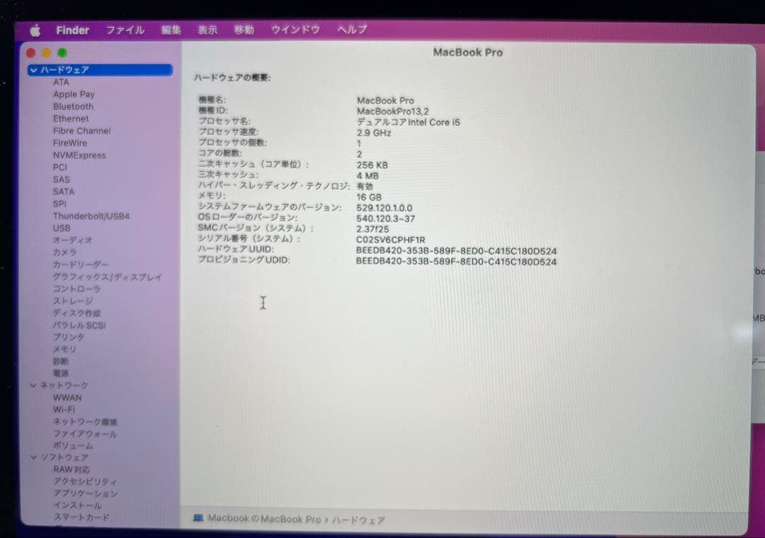 MacBook本体 MacBook Pro 2016 core i5 SSD500GB