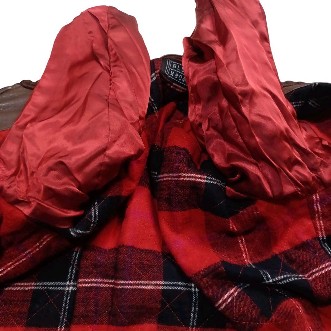 ✨BLUE WORK ラム 裏地チェック 立襟 riri シングルライダース