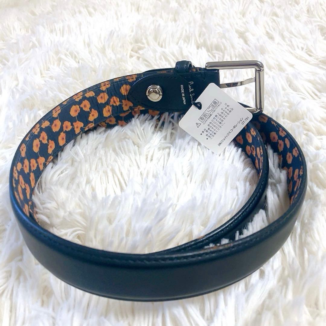 【未使用・リバーシブル】Paul Smith　ベルト　花柄　ブラック　レザー