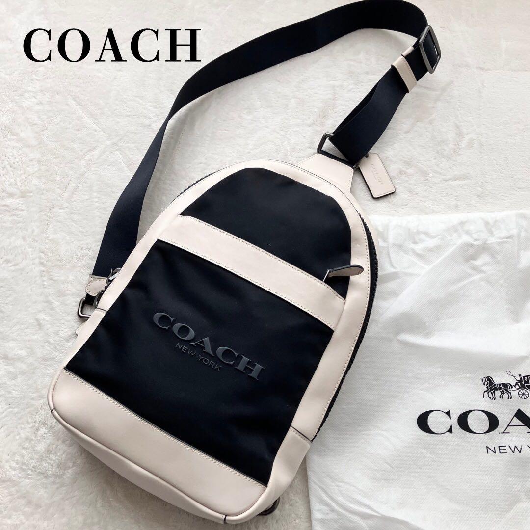 コーチ ショルダーバッグ ボディバッグ レザー ナイロン ロゴ 黒 ブラック
