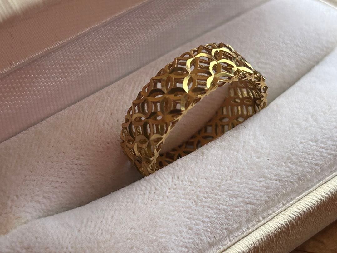 K18リング平打 透かし柄 17号ゴールド