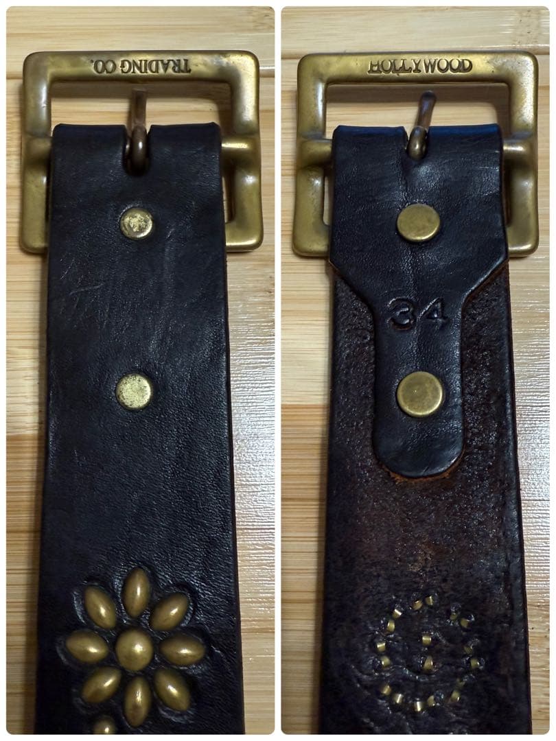 初期⭐️HTC⭐️フラワーベルト⭐️ダークブラウンレザー×ブラススタッズ⭐️34