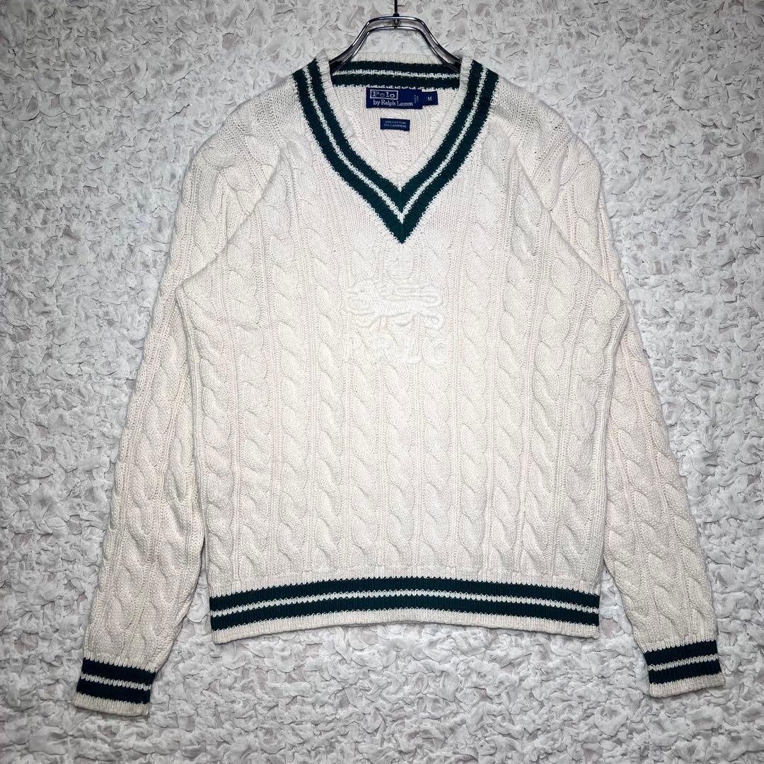 『大人気』　ポロバイラルフローレン　チルデンニット　カシミヤ混合　白　【M】