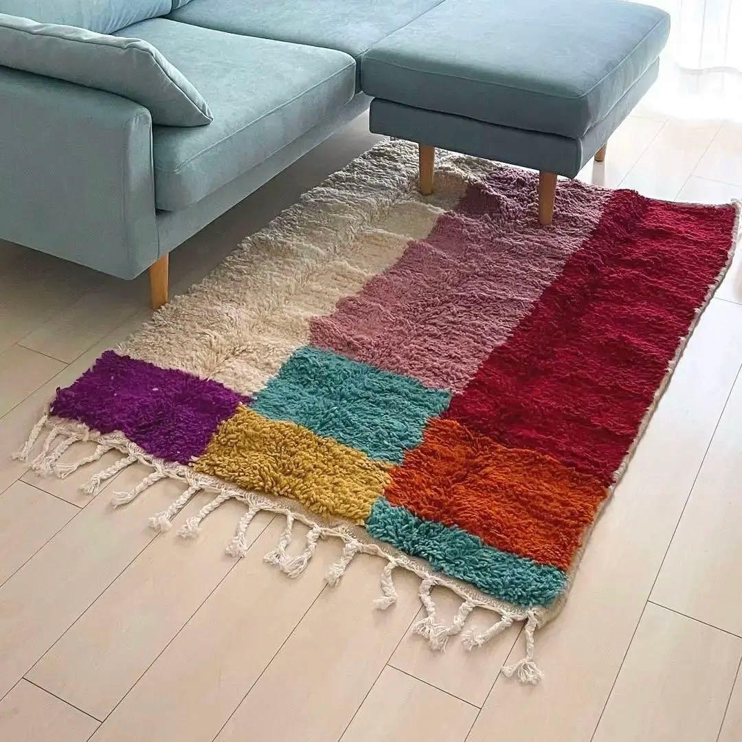 【売り切りセール】ハンドメイド カラフル モロッカンラグ 150 x 100cm