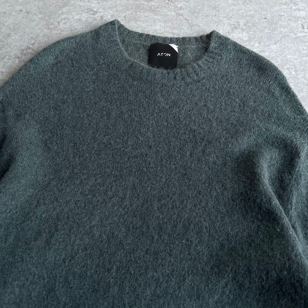 美品■ATON エイトン【XL】アルパカ ウール ニット セーター グリーン系