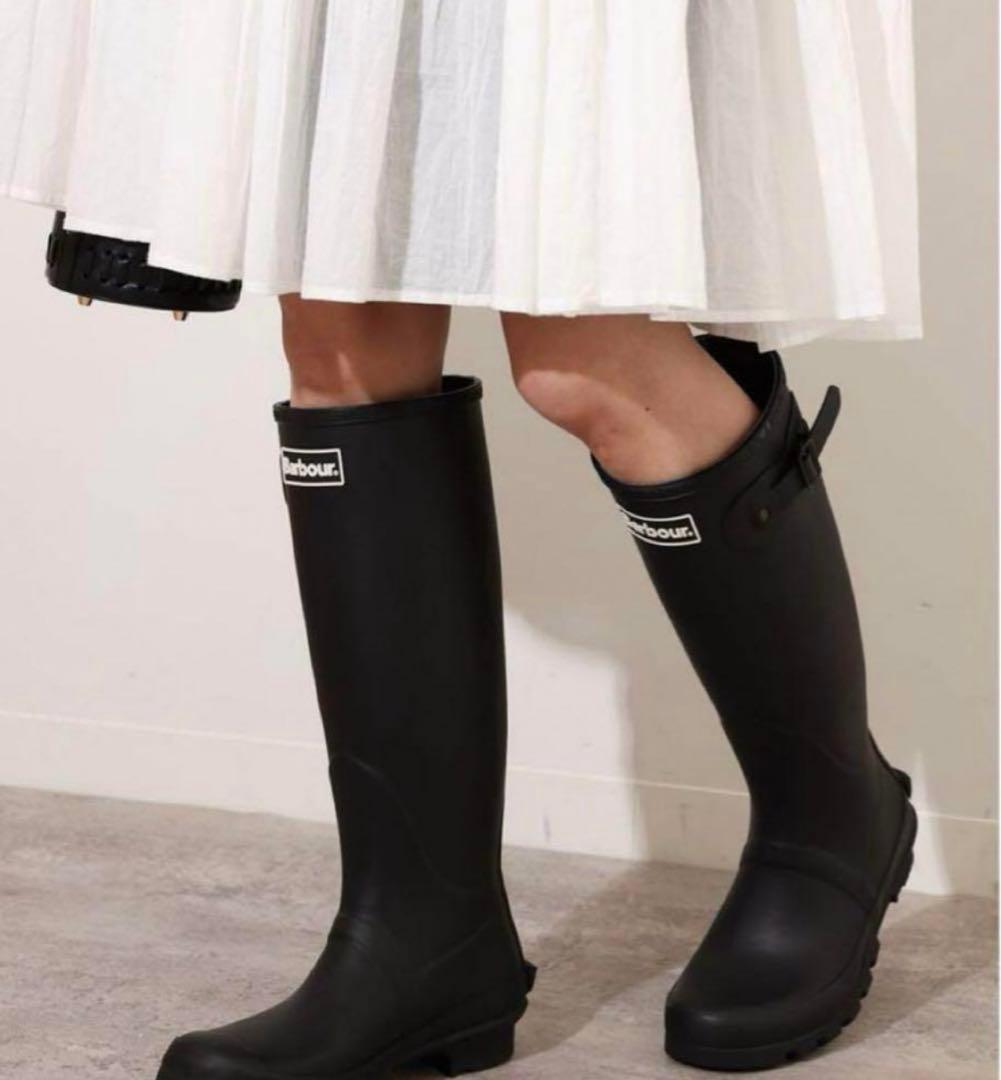 Barbour 長靴 黒 チェック柄