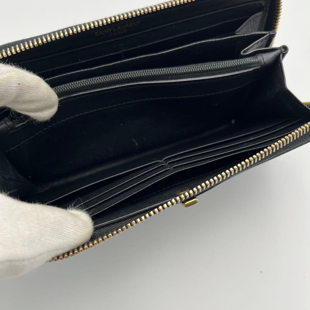 箱付 サンローランパリ Yライン ラウンドファスナー カーブレザー ブラック