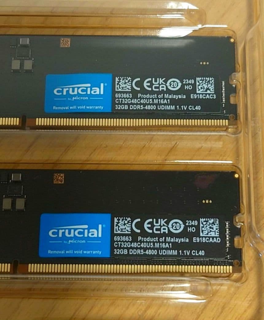 合計 64GB Crucial DDR5 32GB UDIMMメモリー 2枚組