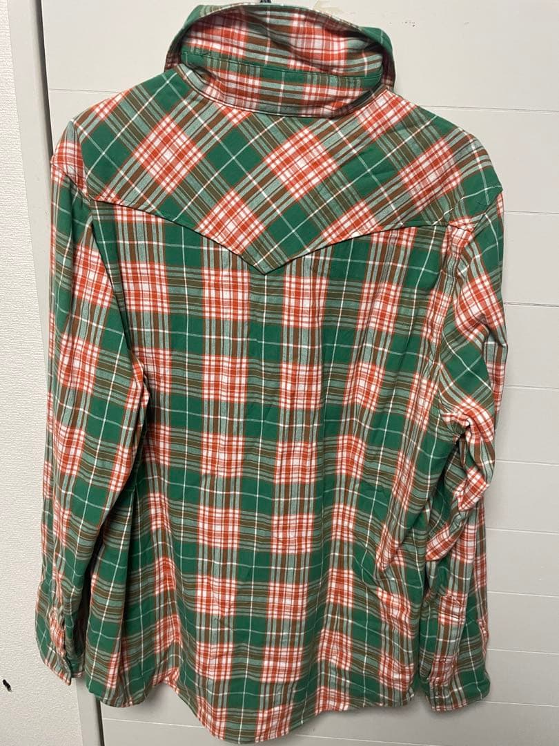 T.M.T XL 長袖ネルシャツ グリーン/オレンジチェック