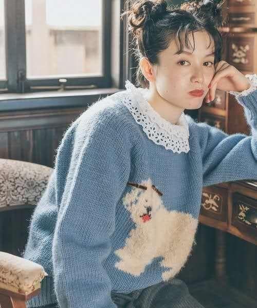 CHILD WOMAN もふもふDOGインターシャ クルーネックプルオーバー