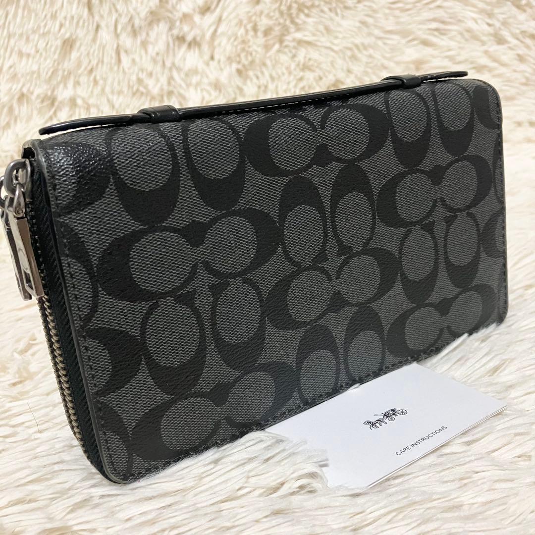 【美品】 COACH オーガナイザー シグネチャー チャコール