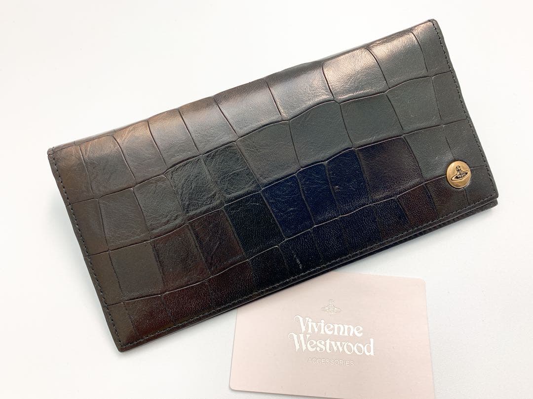 【新品】ヴィヴィアンウエストウッド かぶせ長財布 札入 クロコ オーブピン 黒