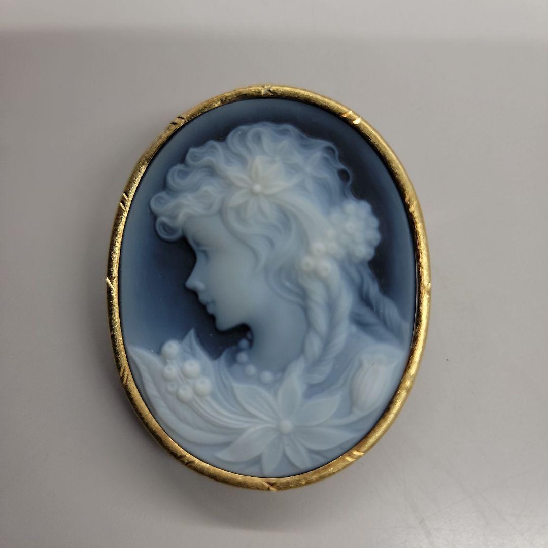 F.W. サイン入り 作家物 ストーン カメオ 瑪瑙 K18刻印あり