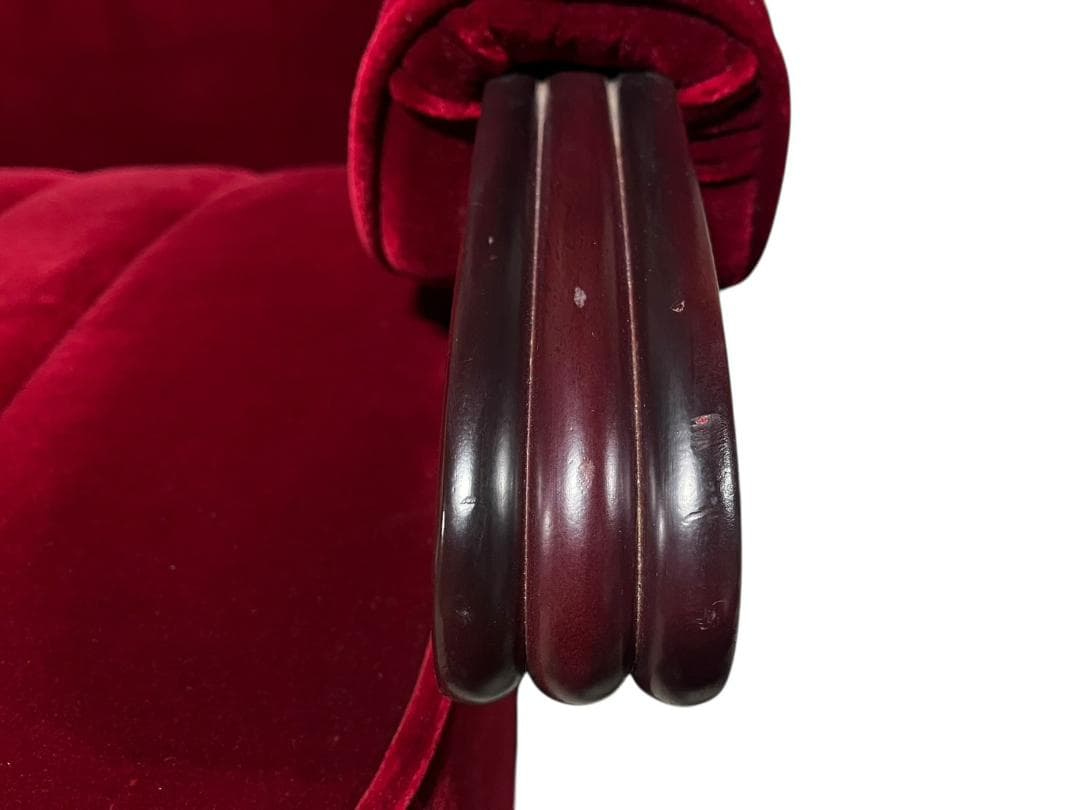 ◇昭和レトロ 古家具 一人掛けベロアソファー アームチェア ヴィンテージ 赤