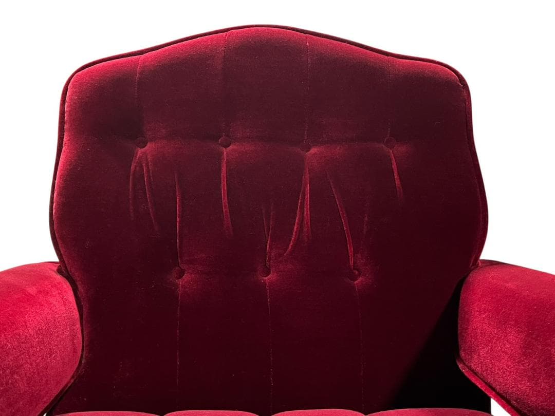 ◇昭和レトロ 古家具 一人掛けベロアソファー アームチェア ヴィンテージ 赤
