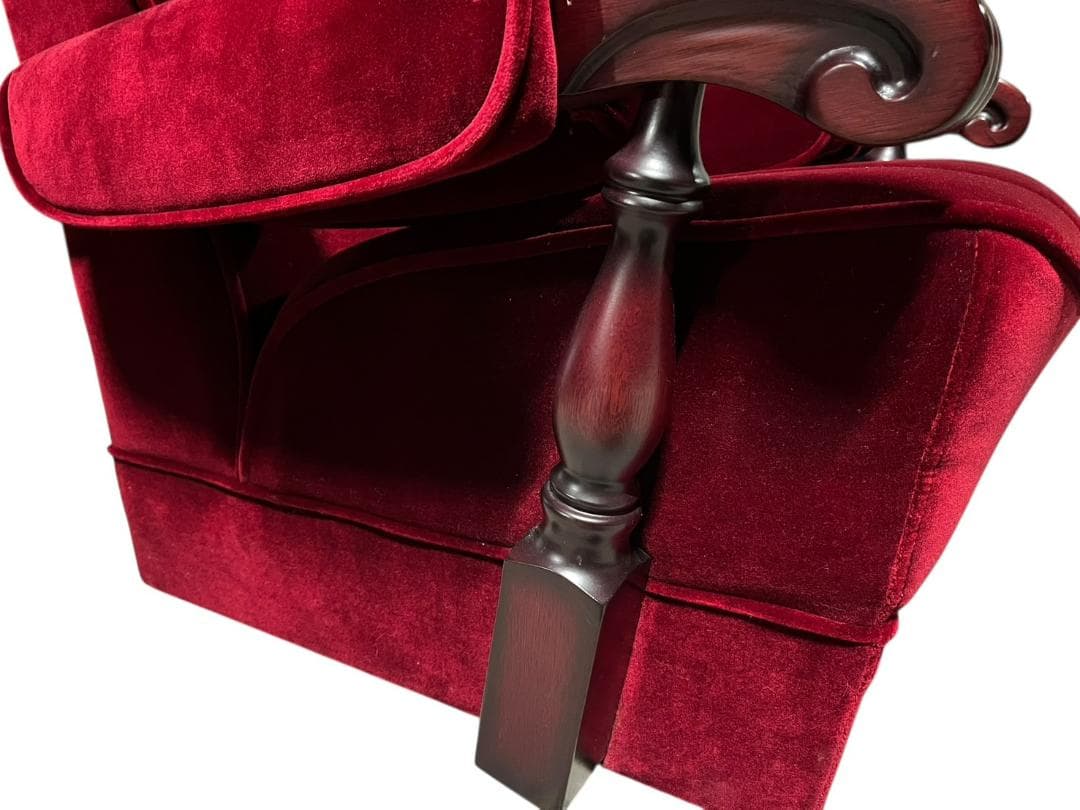 ◇昭和レトロ 古家具 一人掛けベロアソファー アームチェア ヴィンテージ 赤