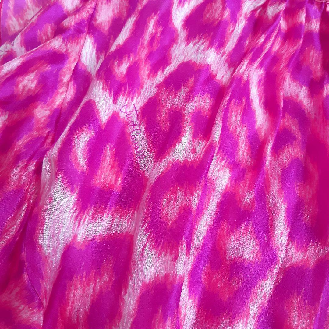 ロベルトカヴァッリ/ジャストカヴァリ　豹柄　アシンメトリー　絹ワンピース