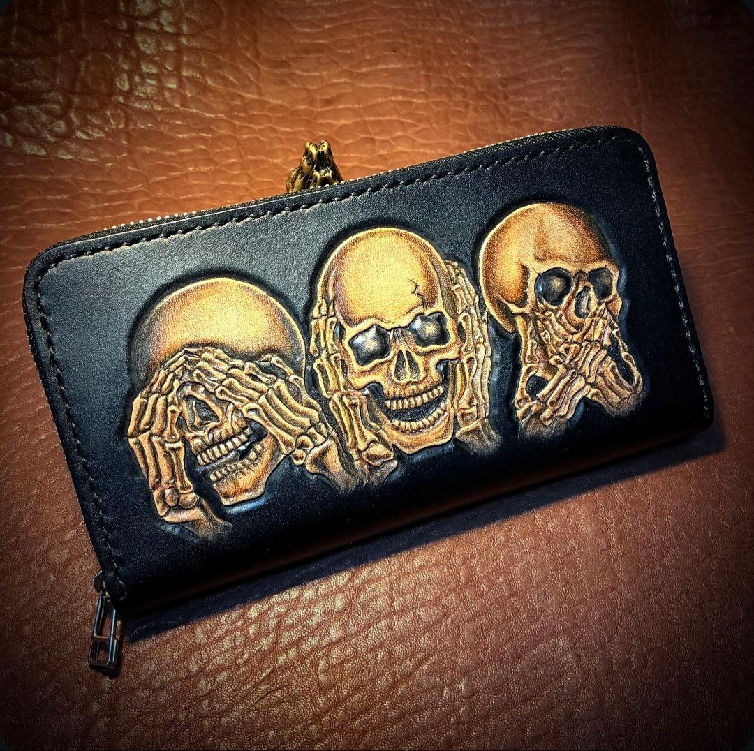 ◼︎見ざる聞かざる言わざる(スカルVer.)ラウンドファスナーロングウォレット