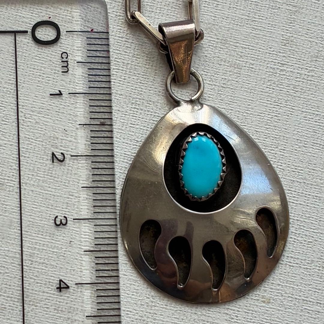 インディアンジュエリー　ナバホ族　シルバーネックレス　ターコイズ　ベアバウ