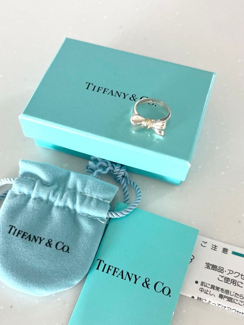 ティファニー　7号 リボン ボウ リング 925 750 コンビ P18fe