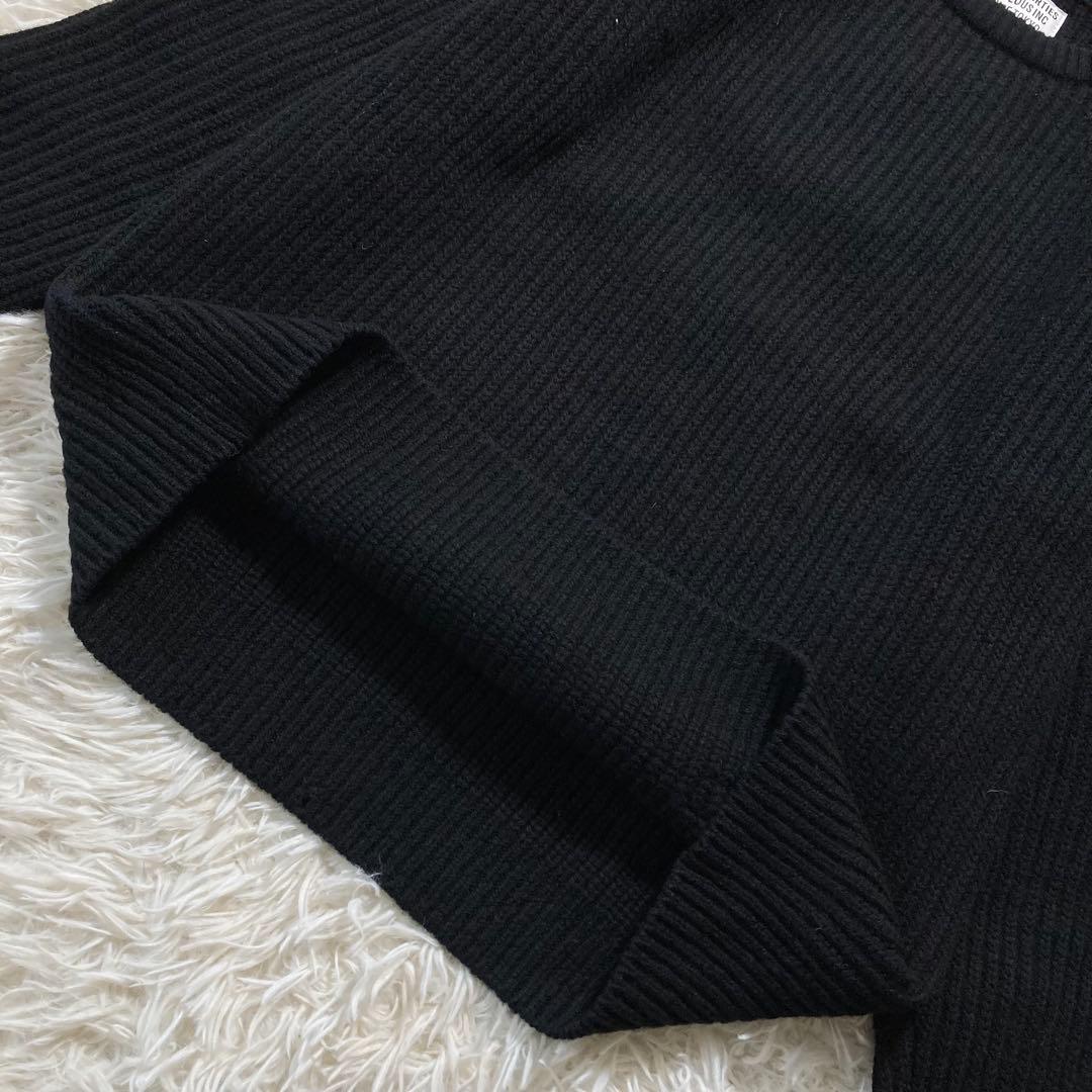 極美品 ワコマリア リブ編み クルーネックニット セーター ブラック M