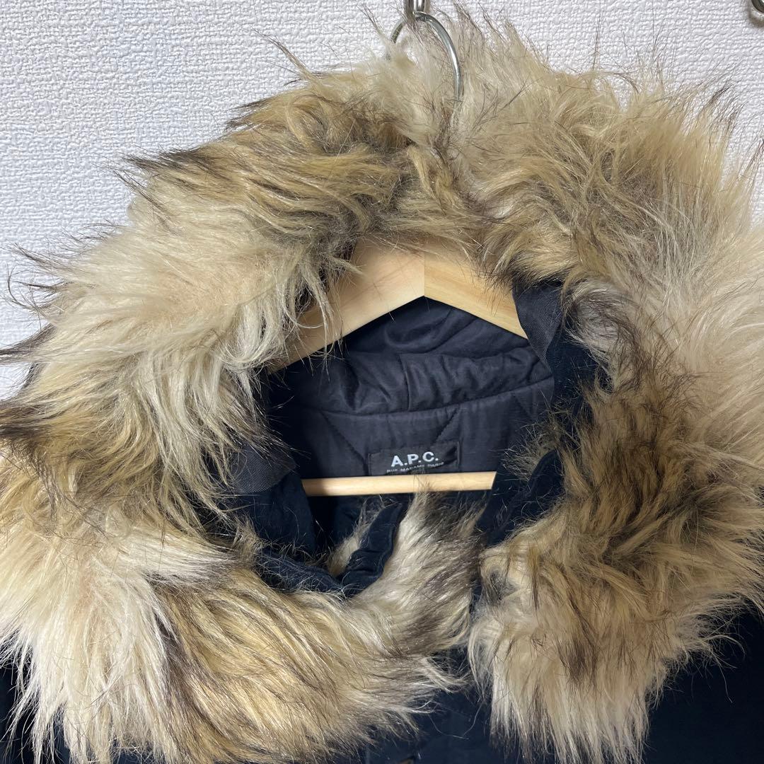 A.P.C. ネイビー ファー付きモッズコート　ＸＬ相当(表記Ｌ)