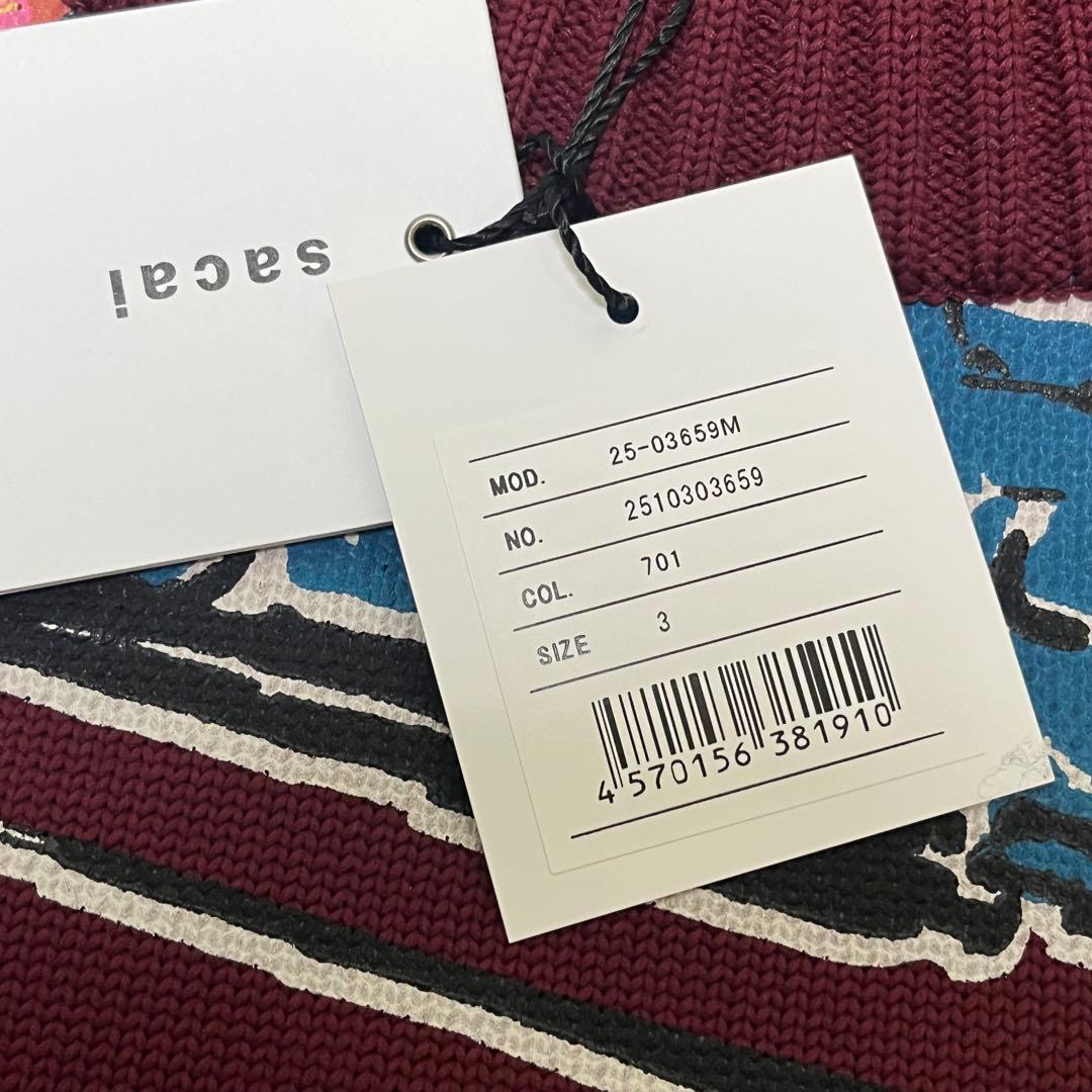 トップス sacai 25ss car race knit burgundy size 3