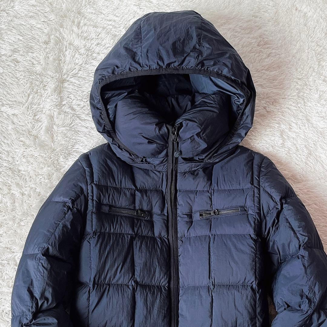 【美品】ノースフェイス ダウンコート ダウンジャケット ロゴ刺繍 紺ネイビー