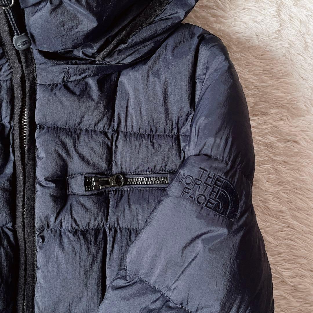 【美品】ノースフェイス ダウンコート ダウンジャケット ロゴ刺繍 紺ネイビー