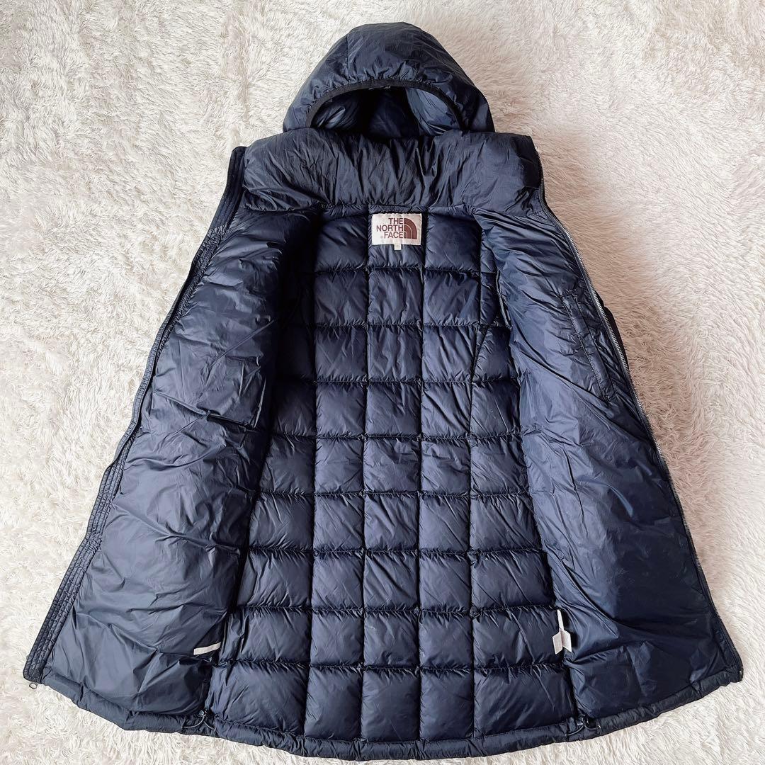 【美品】ノースフェイス ダウンコート ダウンジャケット ロゴ刺繍 紺ネイビー