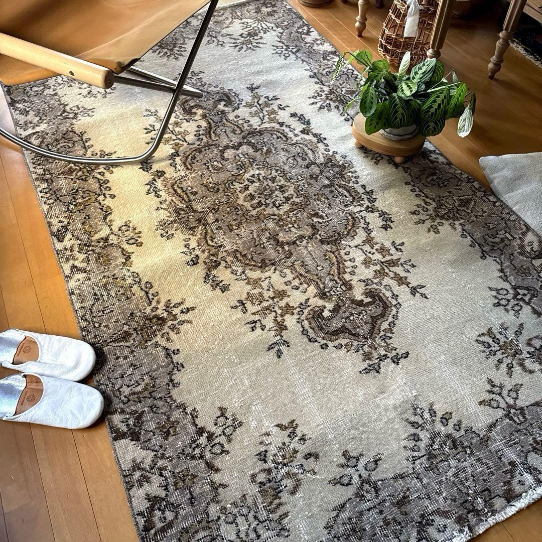 専用116×204 グレージュ×ブラウン　王道メダリオン　トルコヴィンテージラグ