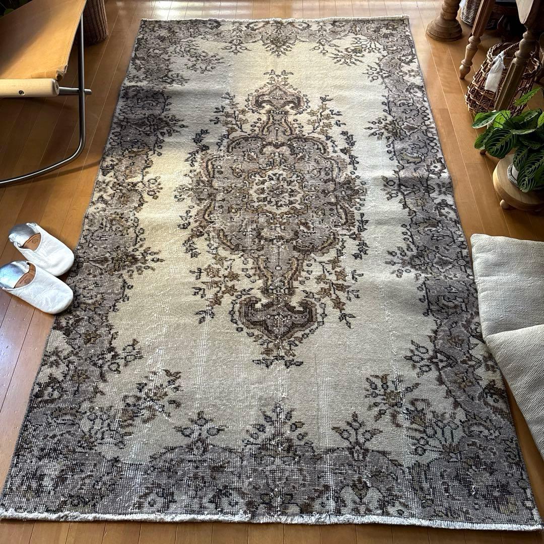 専用116×204 グレージュ×ブラウン　王道メダリオン　トルコヴィンテージラグ