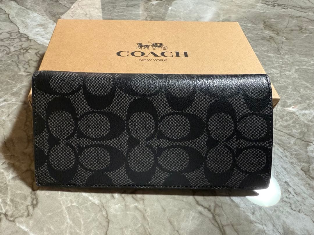 COACH ブラック 長財布 ロゴパターン