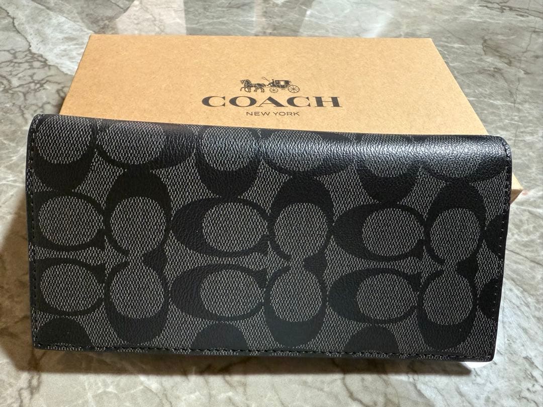 COACH ブラック 長財布 ロゴパターン
