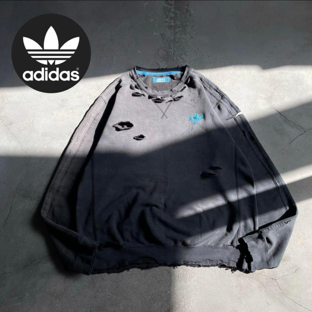 刺繍☆墨黒☆三本線☆broken grange fade boro sweat